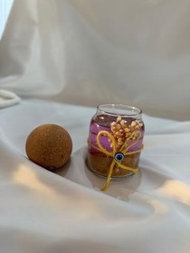 Resim El Yapımı Dekoratif Cam Kavanoz Jel Mum, Mantar Kapaklı,sarı ip 