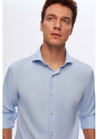 Resim Ds Damat Slim Fit Mavi Italyan Yaka Armürlü Uzun Kollu Kolay Ütülenebilir Nefes Alan Dört Mevsim Göm 2HF02ORT3185 Mavi 