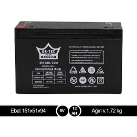 Resim Ortec 6V 12AH Oyuncak Akülü Araba Ile Uyumlu 6V 12AH 6 Volt Akü 6 Volt 12 Amper Akü 