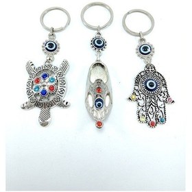 Resim Nazar Boncuğu Anahtarlık Renkli Kaplumbağa / Çarık / Hamse Eli Me 
