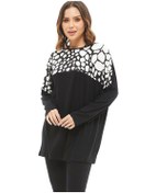 Resim Kadın Viskon Büyük Beden Bluz Beyaz - Siyah 