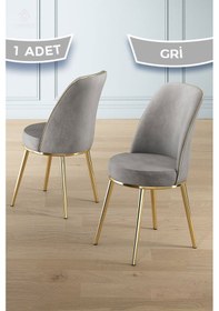 Resim Canisa Pefa Serisi 1 Adet Gri Mutfak Sandalyesi Gold Kaplama Metal Ayak 1. Sınıf Babyface Kumaş Sandalye Gri Ayaklar Gold 