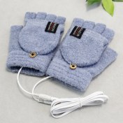 Resim Liangduo Shop Mavi Stil USB Elektrikli Isıtmalı Eldiven Bisiklet Kayak Kış Isıtmalı Cabrio Parmaksız Eldiven Örme Eldivenler Kadınlar ve Erkekler Için Gants (Yurt Dışından) 
