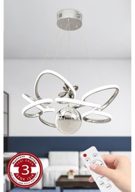 Resim Ransom Modern 3 Renk Kumandalı Büyük Boy Toplu Salon Led Avize Krom 