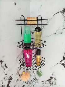 Resim Yapışkanlı Kancalı Banyo Köşeliği Düzenleyici Şampuanlık Duş Rafı Siyah Siyah 