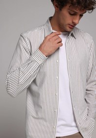 Resim Regular Fit Shirt Neck Çizgili Erkek Yeşil Uzun Kol Gömlek Colin's