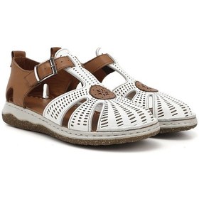 Resim Gönderi R Beyaz Dolgu Topuk Hakiki Deri Sandalet Beyaz 