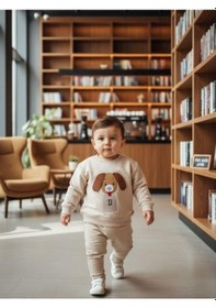 Resim Zekids Erkek Bebek Köpek Desenli Sweatshirt-16298 Krem 