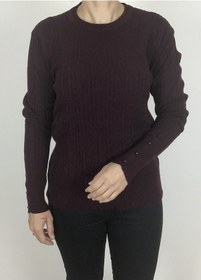 Resim Saç Örgü Desenli Kalın Likralı Kolları Boncuk Detaylı Bluz Bordo 