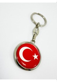 Resim Türk Bayrağı Kırmızı Anahtarlık, Çift Taraflı Bombeli 