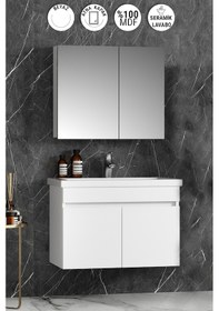 Resim Çiğdem 80 Cm Beyaz Mdf Seramik Lavabolu Asma Banyo Dolabı Takımı Beyaz 