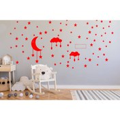 Resim Ersa Sticker Bulut, Yıldız, Ay Ve Özel Isimli Duvar Sticker, Çocuk Odası Etiket , Bebek Odası Sticker Kırmızı 