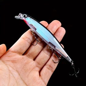 Resim 1 adet 13g Gerçekçi Minnow Balıkçılık Yemi, 11.0cm Wobbler Jerkbait Üçlü Kanca ile - Etkili Olta Balıkçılığı için Şeffaf Mavi ve Beyaz Balık Tasarımı 