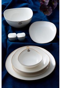 Resim Acar April 6 Kişilik 29 Parça Porselen Yemek Takımı Beyaz - Gold 