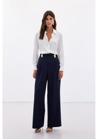 Resim Sateen Bel Aksesuarlı Pantolon - Lacivert-136489 Lacivert 