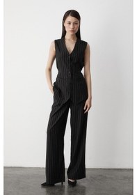 Resim Siyah Çok Düğmeli Çizgili Premium Takım Siyah 