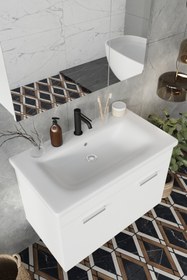 Resim BALNEOM Banyo Defne 80cm %100 Mdf Banyo Dolabı Aynalı Dolaplı Üst Dolap Lavabo 