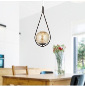 Resim Mirza Tekli Siyah Bal Camlı Modern Sarkıt Mutfak Salon Sarkıt Avize 