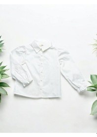 Resim Kız Çocuk Kolları Büzgülü Beyaz Gömlek-14905 Beyaz 