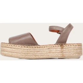 Resim Bueno Shoes Deri Gri Kadın Dolgu Topuklu Sandalet 