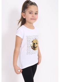 Resim Toontoy Kids Toontoy Kız Çocuk Gülen Yüz Pullu Nakış Tişört Beyaz 