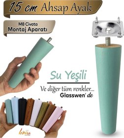 Resim Ahşap Ayak 15 Cm Su Yeşili M8 Civatalı Bağlantı Aparatlı Dolap Mobilya Koltuk Kanepe Destek Ayağı Ayakları Yeşil 