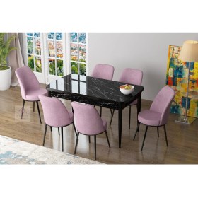 Resim Canisa Concept Zen Siyah Mermer Yemek Masası Takım Mutfak Masası Takımı 6 Sandalye 