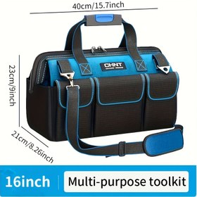 Resim 1 Çok Fonksiyonlu Ağır Hizmet Depolama Çantası, Elektrikçi Aşınmaya Dayanıklı Kalınlaştırılmış Oxford, Taşınabilir Donanım Aracı Çantası, Omuz Askılı Tamir Kiti 