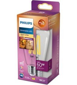 Resim Philips LED Classic Dimlenebilir Şeffaf Filament Ampul 5.9W 806Lum 2700K Sarı Işık ST64 E27 (60W) 