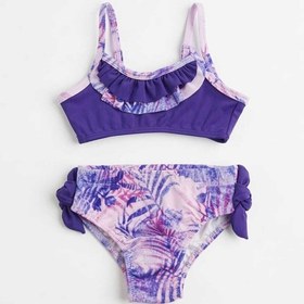 Resim Beniizle Yaprak Desenli Kız Çocuk Bikini Takımı Mor 