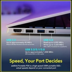 Resim Addlink P30 2tb 4000-3600 Mb/s USB 4.0 (40GBPS) Type-C Portable Taşınabilir SSD AD2TBP30B4K 