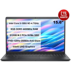 Resim Dell Pro 15 Intel Core3-100U 8GB RAM 512GB M.2 SSD 15.6" FHD Ubuntu PV15250 