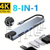 Resim 1 Adet 8’i 1 Arada USB-C Hub, 4K HDTV, 100W PD Şarj, RJ45 Ethernet, SD/TF Kart Okuyucu, USB 2.0/3.0 Portları - Dizüstü ve Masaüstü Bilgisayarlar için Kompakt Çoklu Bağlantı Adaptörü, Taşınabilir Gadget, Yüksek Hızlı Bağlantı, İş Profesyonelleri İçin Modern Teknoloji Cihazı, Sağlam Yapı, Ev Ofisi Kurulumu, Monitör Bağlantısı 