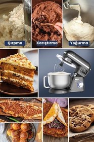 Resim GoldMaster Süpermix Stand Mikser, Paslanmaz Çelik, Gri, 5.5 L Kapasite, 6 Hız Kademeli, 1500W, 220-240V, Hamur Kancalı, Dokunmatik Kontrol 