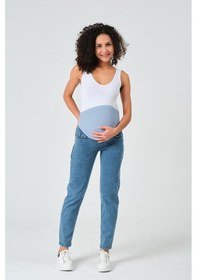 Resim Busa Hamile Esnek Karın Bantlı Mom Fit Kot Pantolon Açık Mavi-açık Mavi 