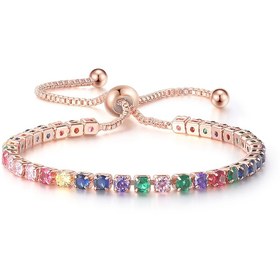 Resim Renkli Kübik Zirkonya ile Şık Ayarlanabilir Gül Altın Tenis Bilekliği - Günlük Kıyafetler & Hediye İçin Mükemmel, Sevgililer Günü Özel 