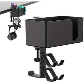 Resim Willowhaven Siyah 5 İn 1 Masa Altı Askılık 360 Derece Döner Metal Başlık Kulaklık Ve Kumanda Askısı 