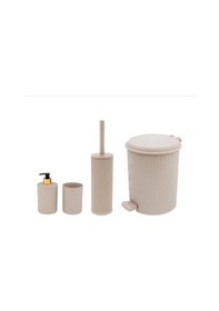 Resim Omnipazar Elf-n522 Nostalji 4'lü Çöp Kovalı Wc Fırçalı Banyo Seti Taş Gri Gri 