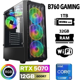 Resim Xaser Thunder X100 I5 14400F 32GB Ddr5 Ram 1tb M.2 Nvme SSD 12GB RTX5070 Masaüstü Oyuncu Bilgisayarı 