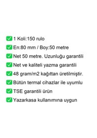 Resim 80x50 Metre Yazarkasa Ve Adisyon Rulosu 150'li Koli / En:80 Mm Boy:50 Metre 