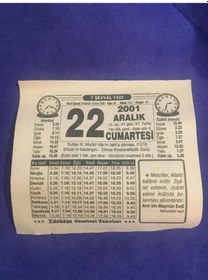 Resim 22 Aralık 2001 Takvim Yaprağı - Nostalji Koleksiyonluk Takvim Yaprağı B 