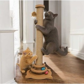 Resim RealWood Kedi Tırmalama Çubuğu ve Oyuncağı - Dikey - 64 cm 
