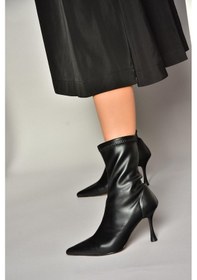 Resim Fox Shoes T752582409 Siyah Streç Deri İnce Topuklu Kadın Bot Siyah-Suni Deri Siyah 
