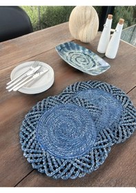 Resim 2'li Set Hasır Görünümlü Amerikan Servis-leke Tutmaz Mavi 33 Cm Mavi 