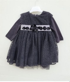 Resim Zekids Kız Bebek Çocuk Uzun Kol Çiçek Detaylı Abiye Elbise-12335-siyah Siyah 