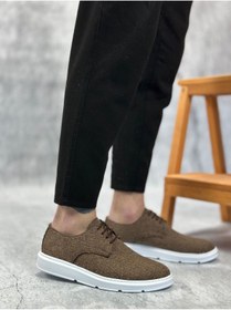 Resim TUGERDİ Tugerdi Kahverengi Keten Bağcıklı Beyaz Hafif Taban Klasik Spor Casual Erkek Ayakkabı TGE230153 