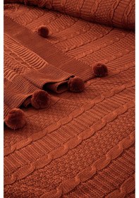 Resim Tek Kişilik Triko Örme Battaniye - Yumuşak Dokulu & Şık Yatak Örtüsü-örgü Battaniye - Kiremit Kıremıt Kiremit 