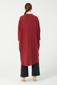 Resim HatunAtila Oversize Sıra Taşlı Hera Kumaş Panço 8555 Kırmızı - Kırmızı / Standart - Oversize 