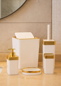 Resim İmera Akrilik 5 Parça Kare Banyo Seti Parlak Beyaz-gold 