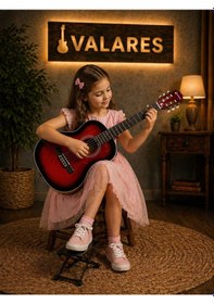 Resim Valares Qcg3024 Kırmızı Klasik Gitar 3/4 Başlangıç & Orta Seviye Yumuşak Tını.kılıf Pena Hediye 
